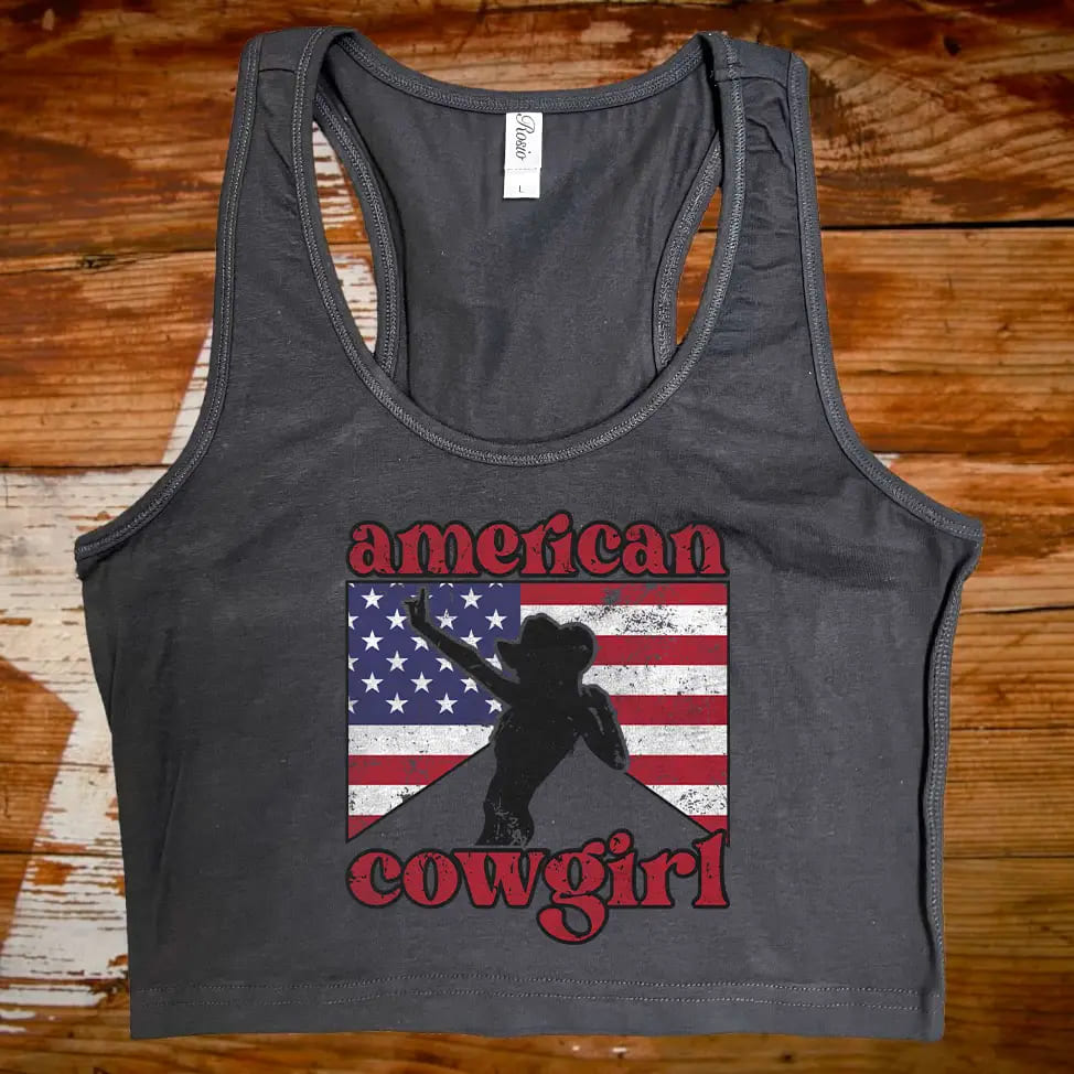 American Cowgirl Black Crop Tank Top
