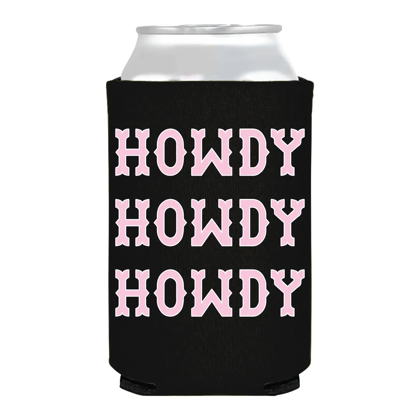 Howdy Repeating Pink Black Can Cooler