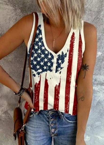 Casual American Flag Print Tank Top